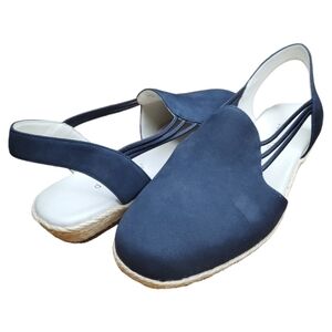 David TATE Nelly Navy Slingback Spadrille Wedge Sandals Size 9.5W